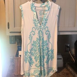 Silky summer tunic from boutique. Turquoise, white